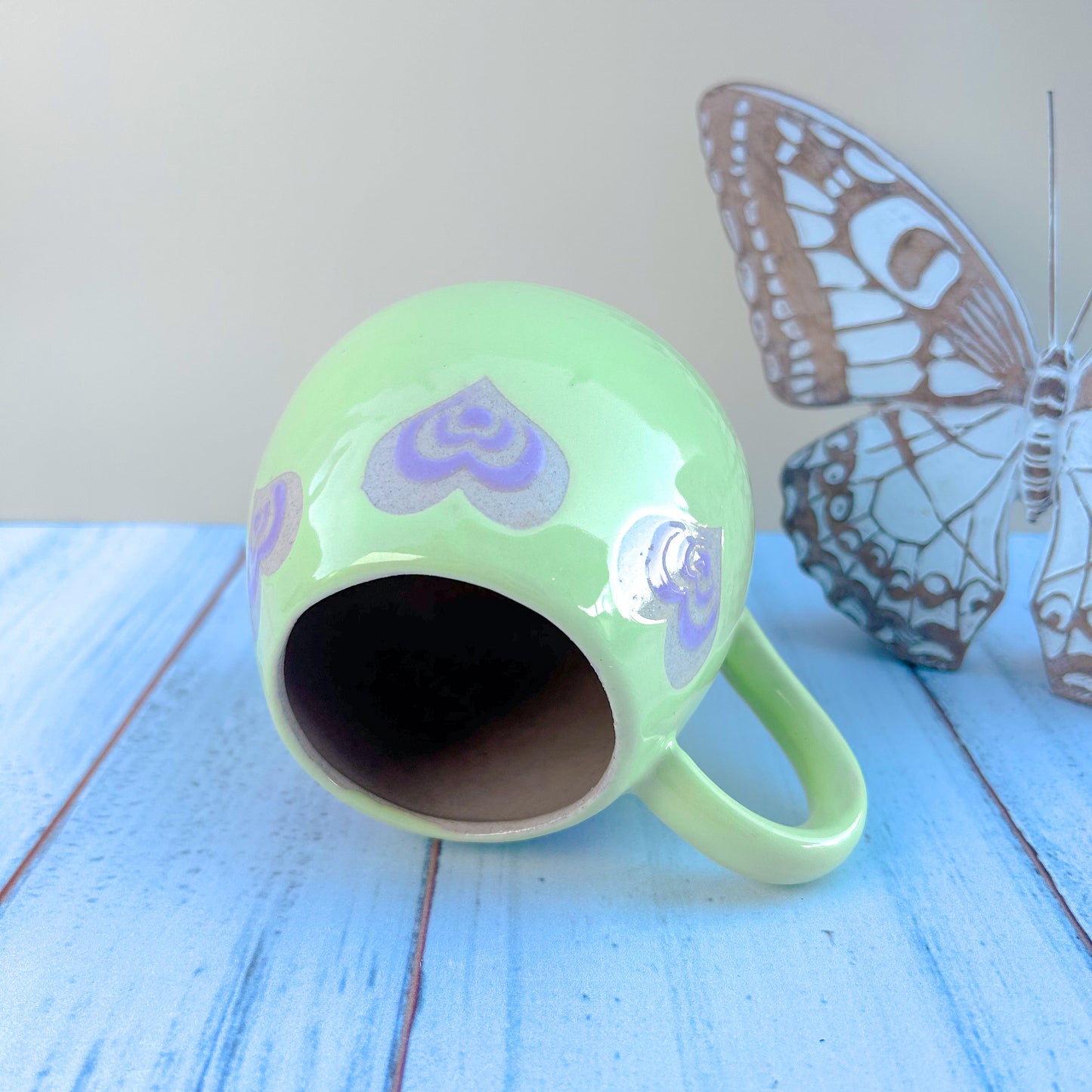 Light Green and Purple Heart 12 Ounce Ceramic Mug
