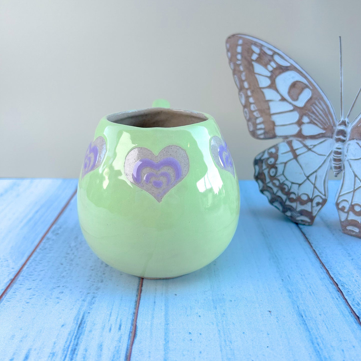 Light Green and Purple Heart 12 Ounce Ceramic Mug