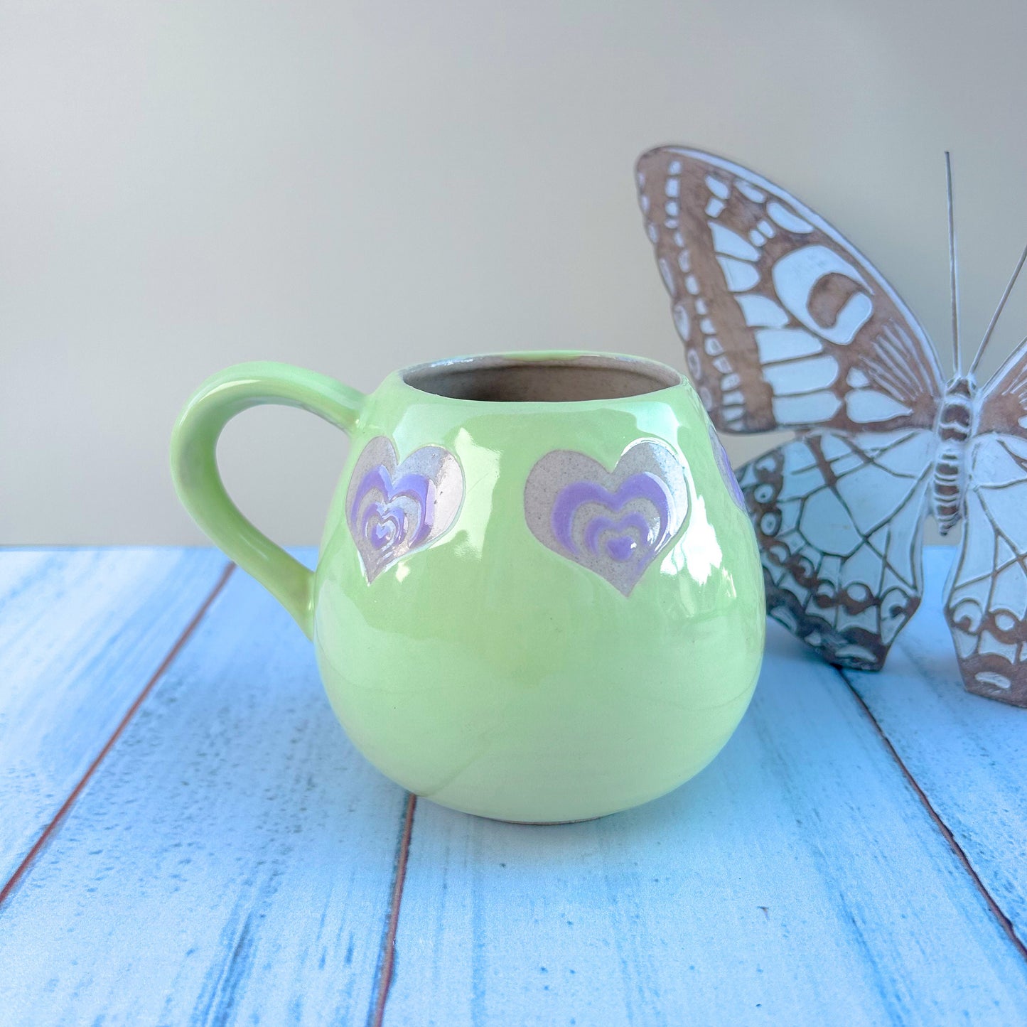 Light Green and Purple Heart 12 Ounce Ceramic Mug