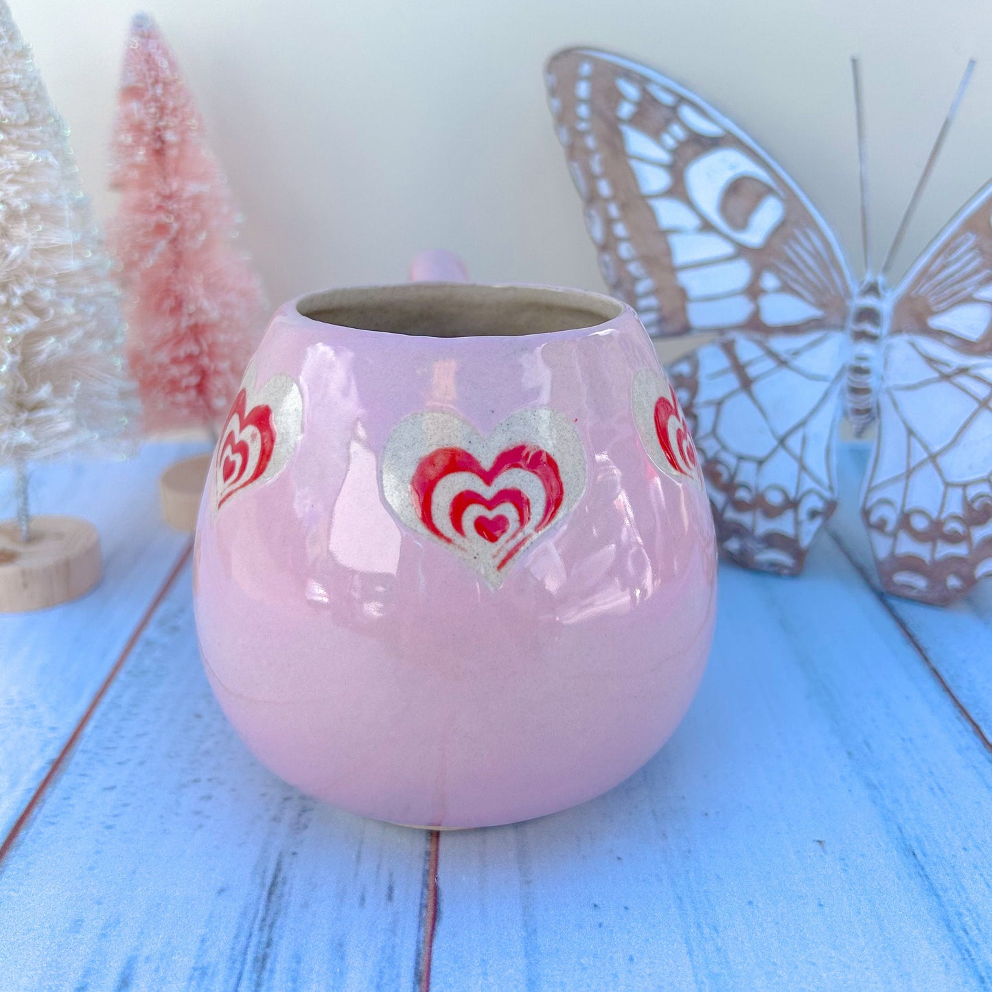Pink and Red Heart 12 Ounce Ceramic Mug