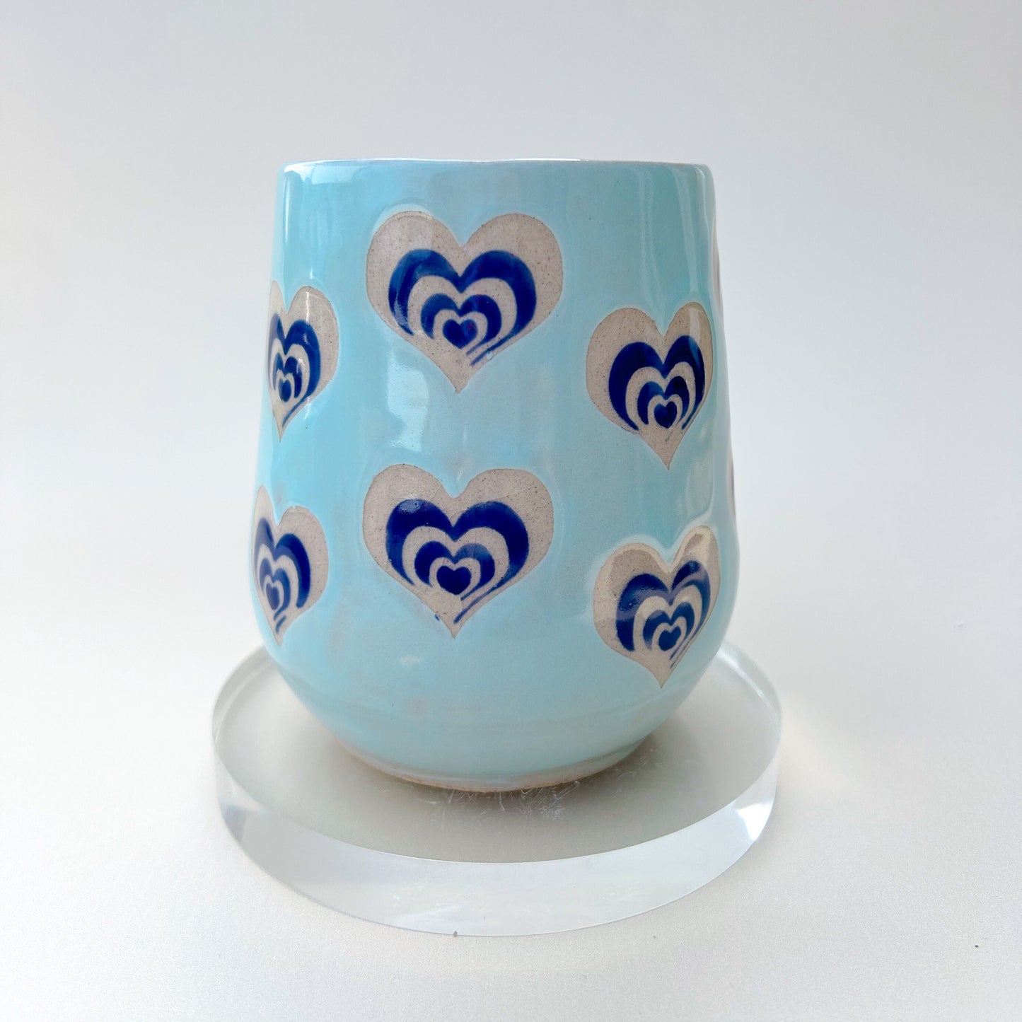 Light Blue Heart 16 Ounce Ceramic Mug