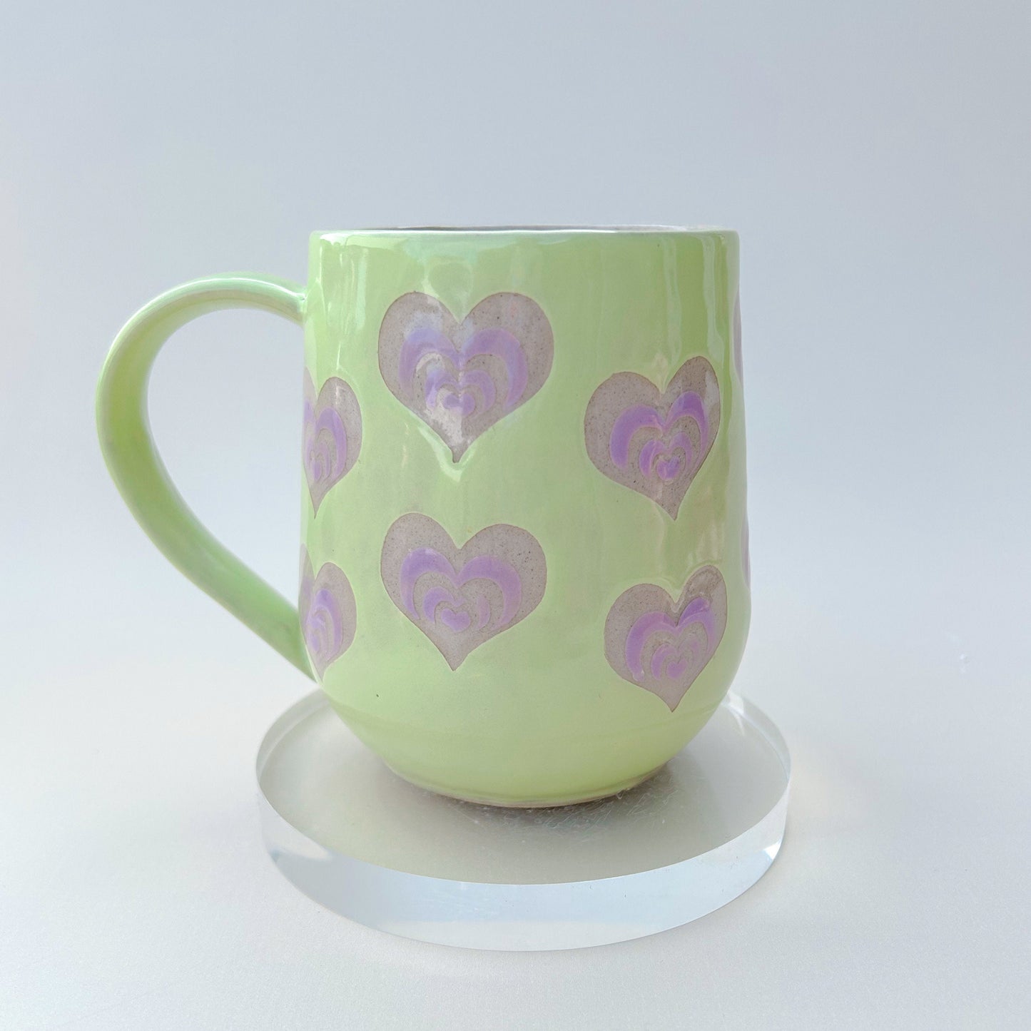 Light Green and Purple Heart 16 Ounce Ceramic Mug