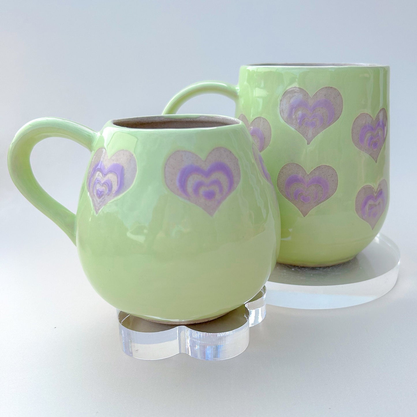Light Green and Purple Heart 16 Ounce Ceramic Mug