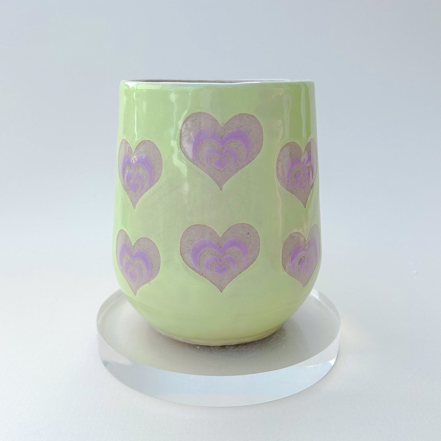 Light Green and Purple Heart 16 Ounce Ceramic Mug