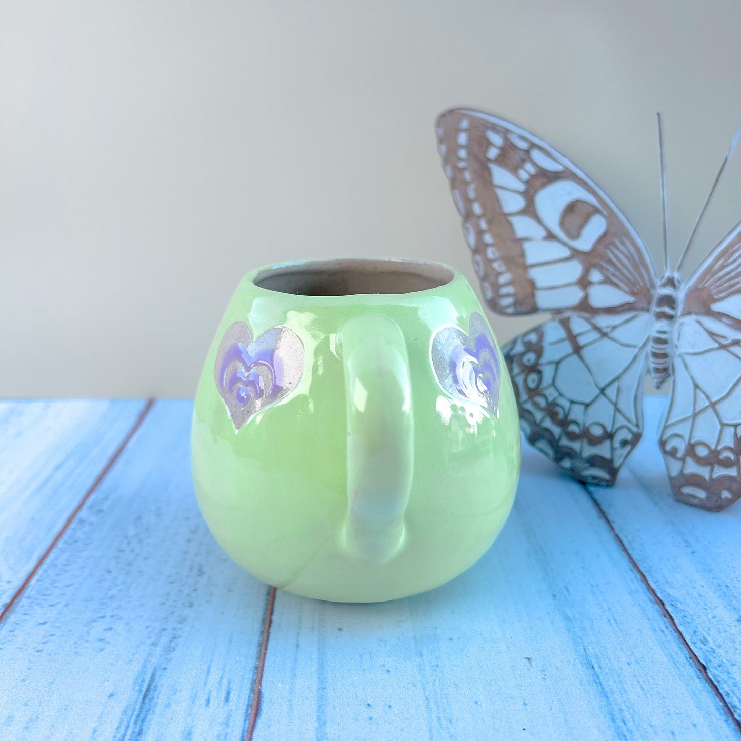 Light Green and Purple Heart 12 Ounce Ceramic Mug