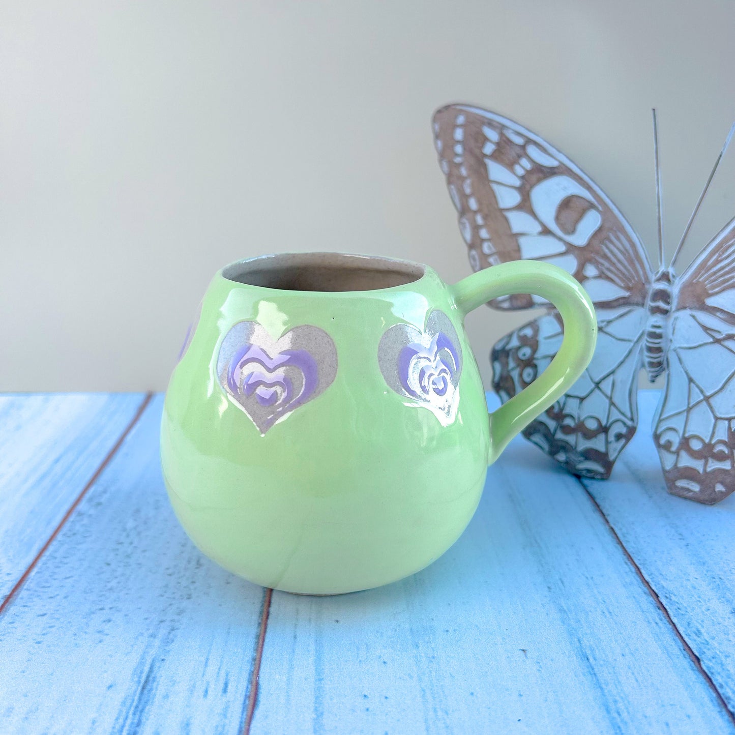 Light Green and Purple Heart 12 Ounce Ceramic Mug
