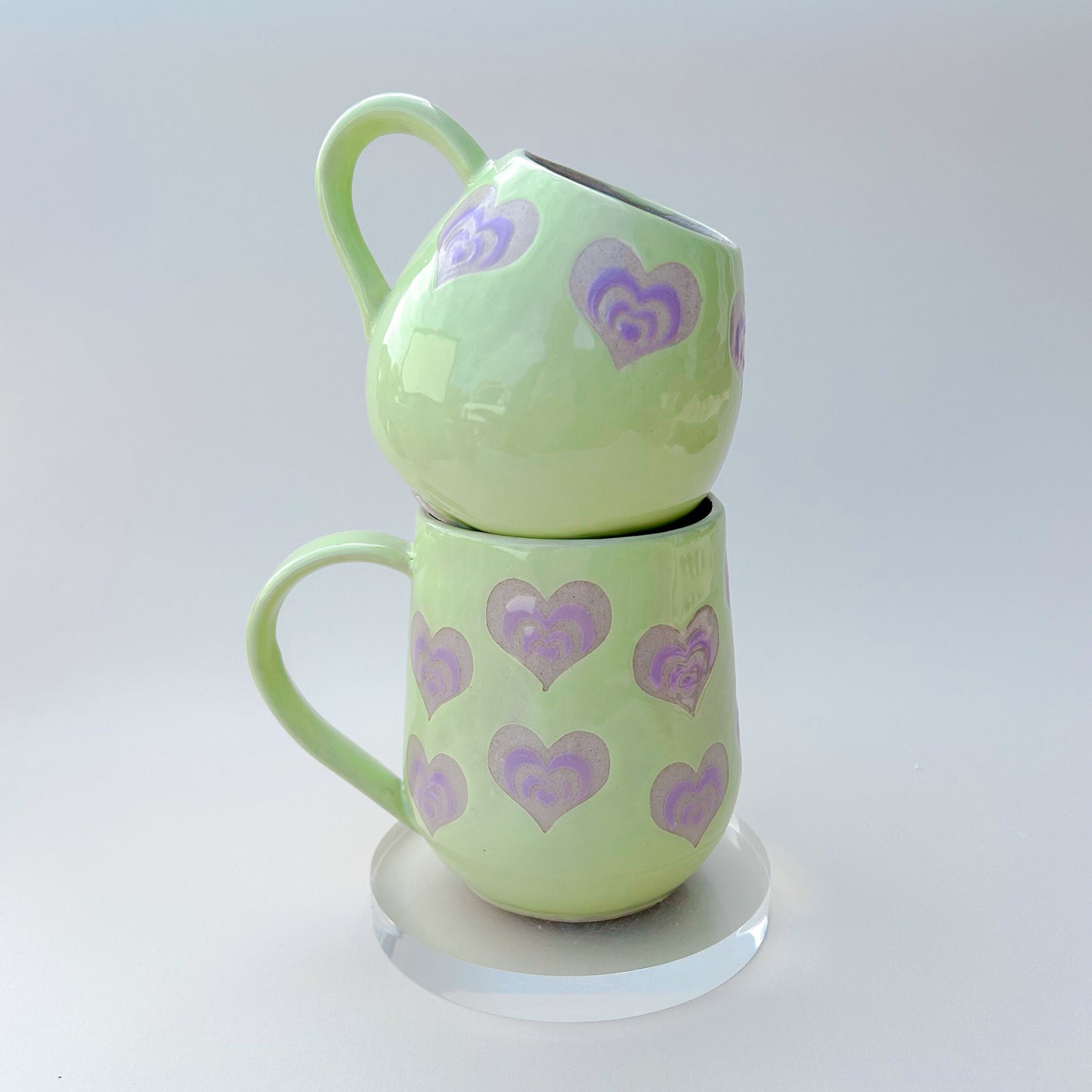 Light Green and Purple Heart 16 Ounce Ceramic Mug