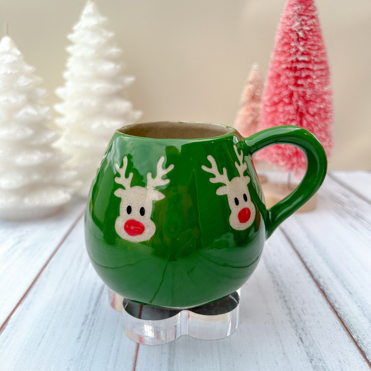 Green Reindeer 12 Ounce Ceramic Mug