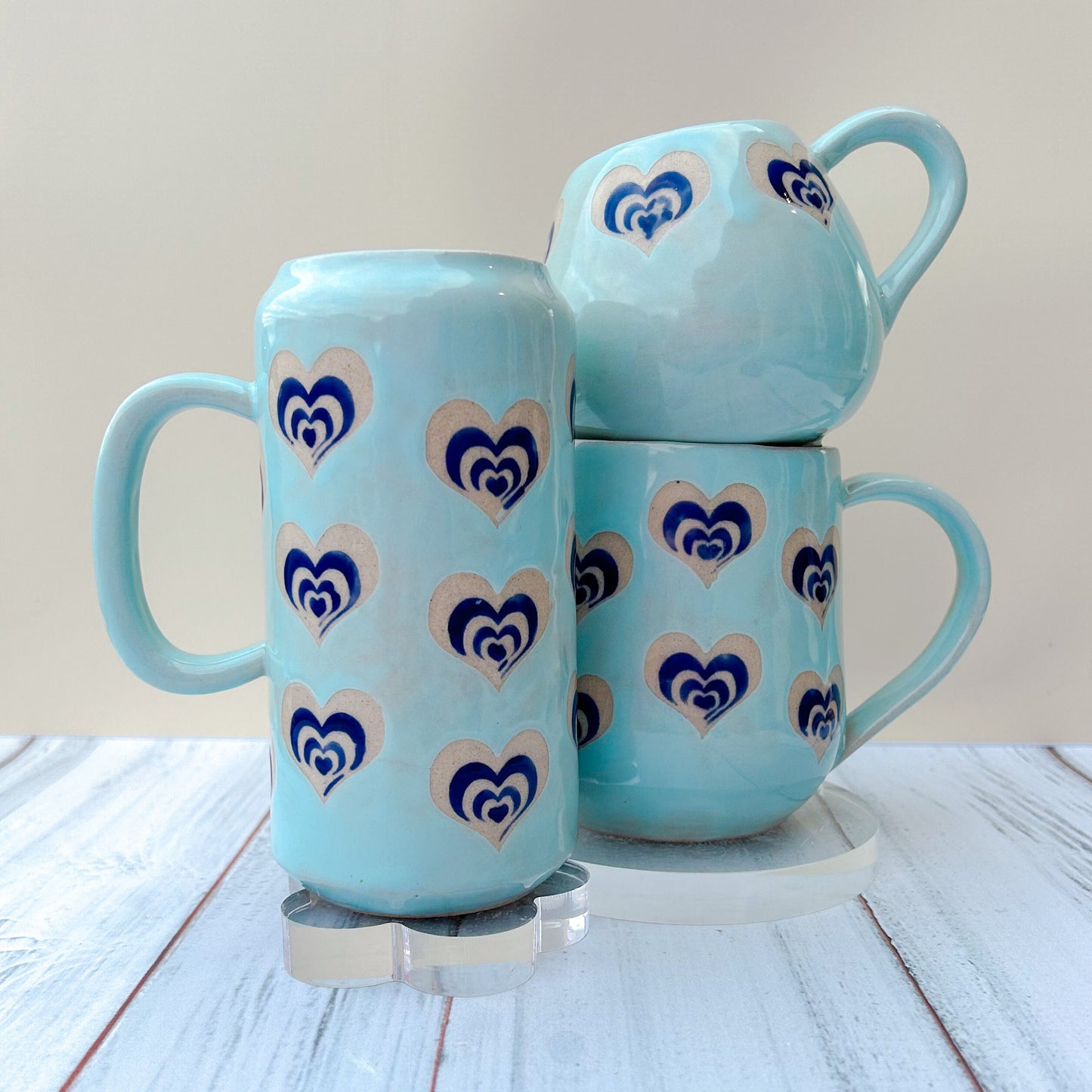 Light Blue Heart Tumbler Ceramic Mug
