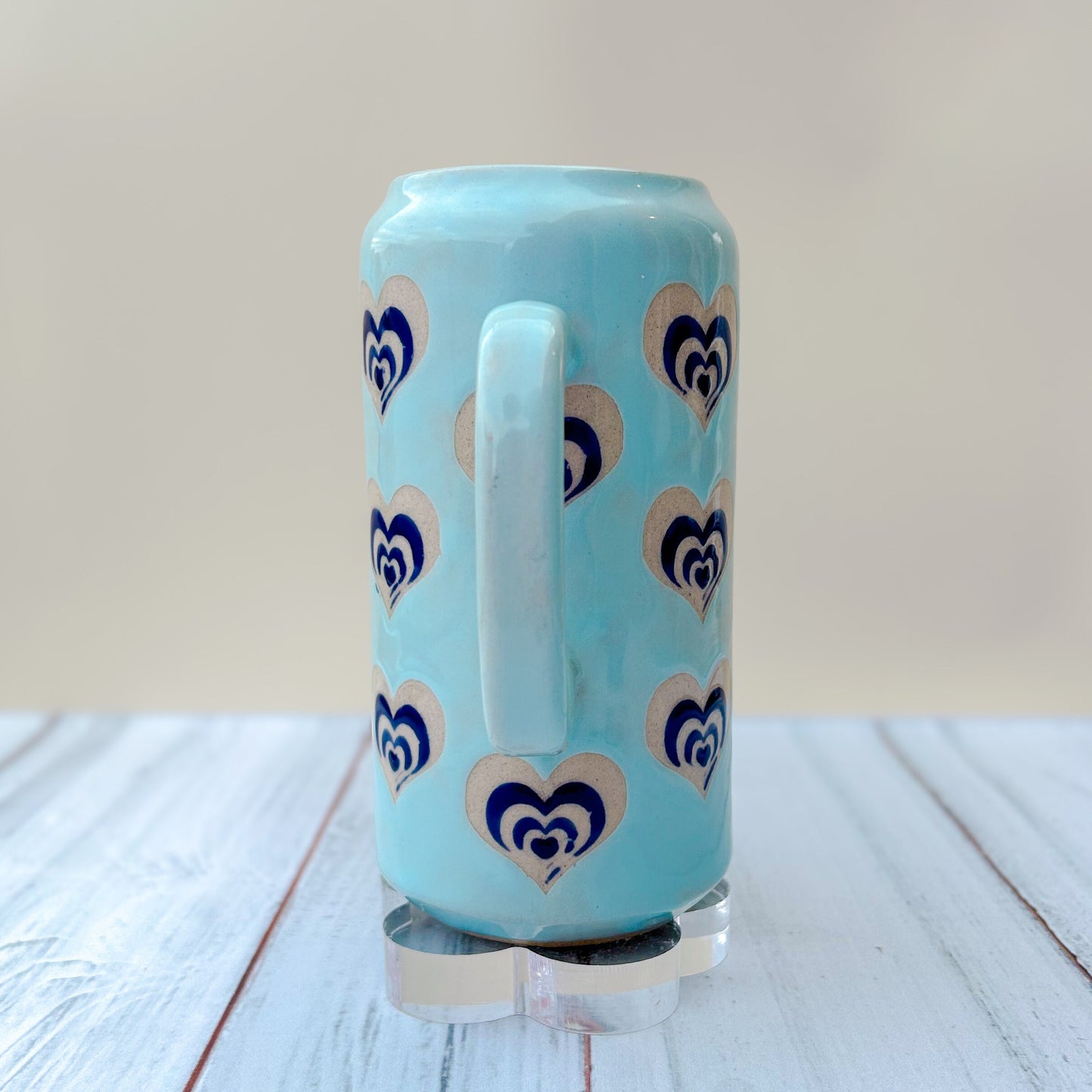 Light Blue Heart Tumbler Ceramic Mug