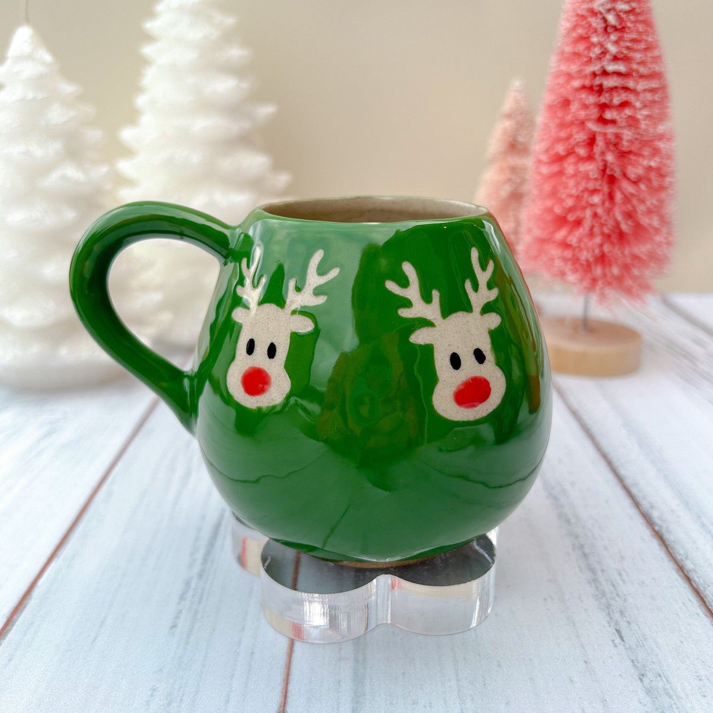 Green Reindeer 12 Ounce Ceramic Mug