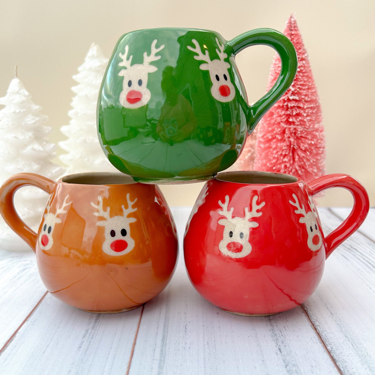 Green Reindeer 12 Ounce Ceramic Mug