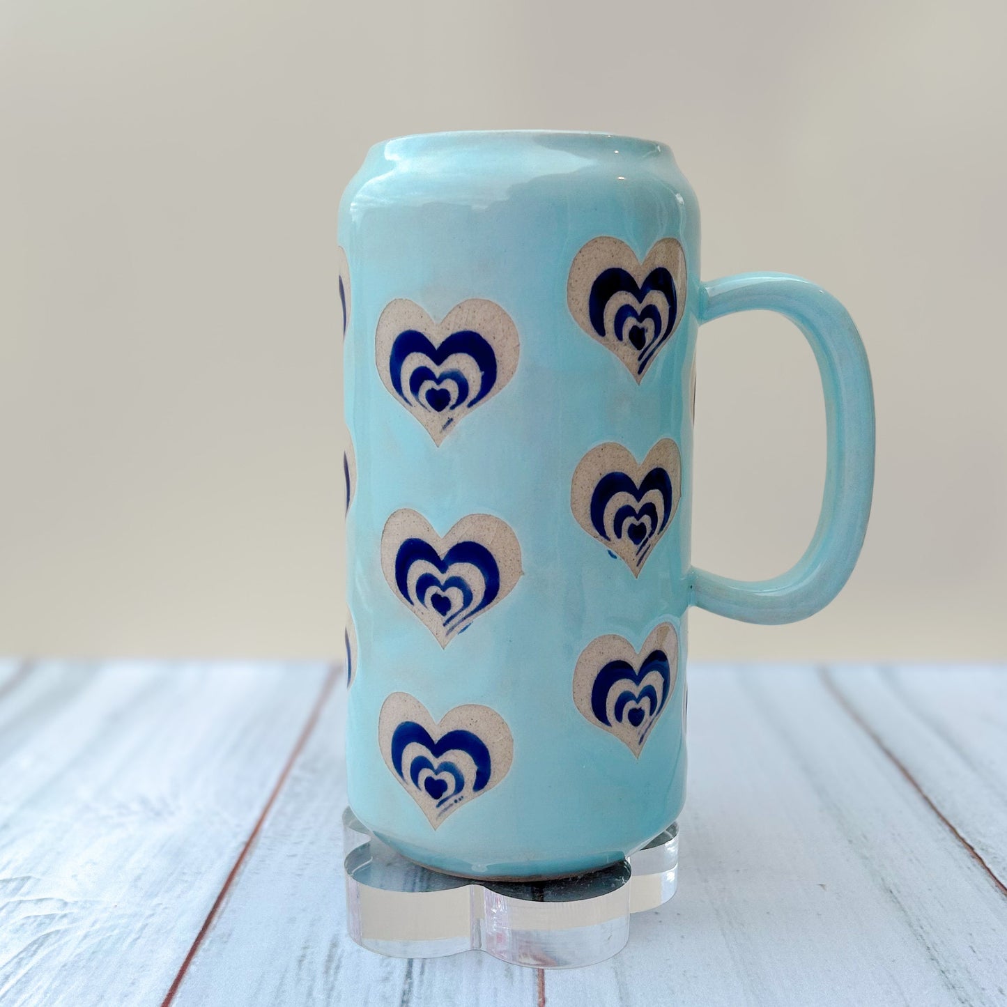 Light Blue Heart Tumbler Ceramic Mug