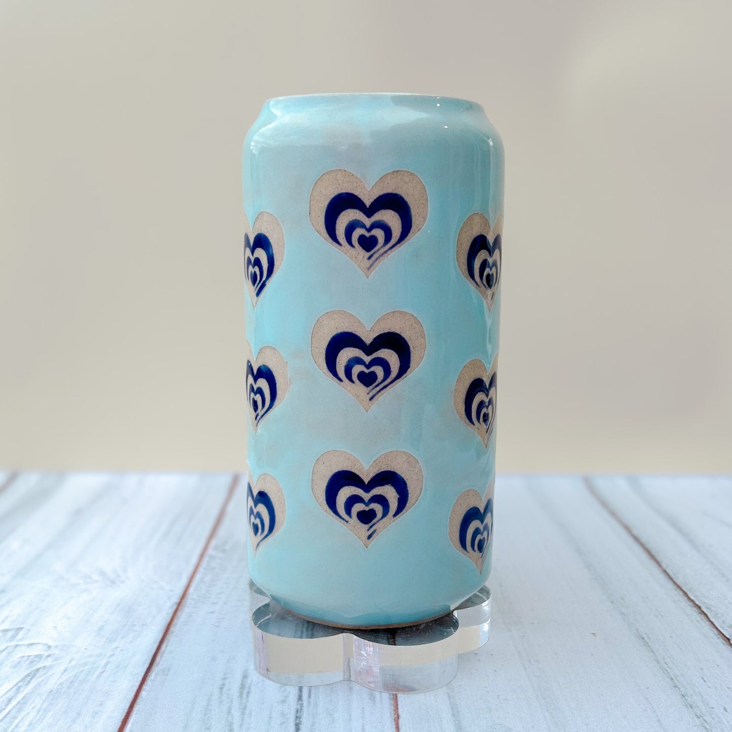 Light Blue Heart Tumbler Ceramic Mug