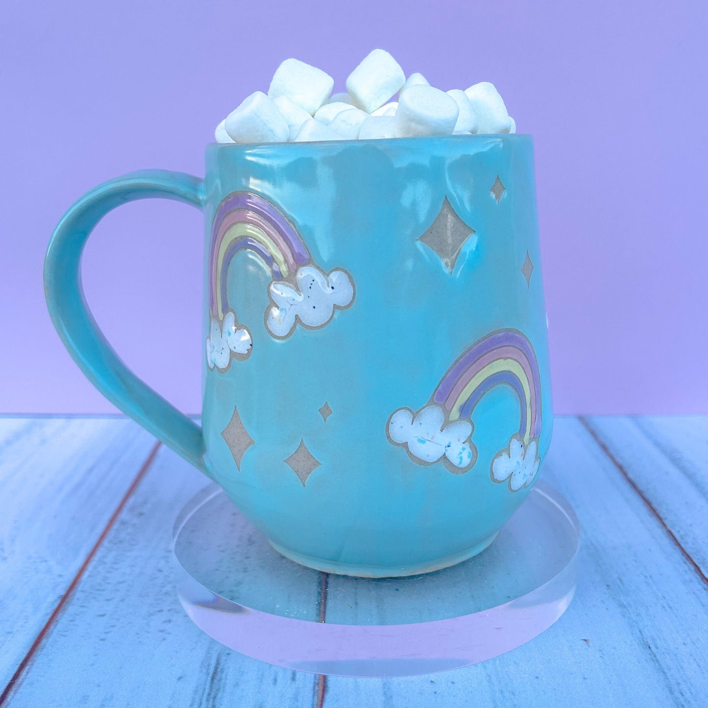 Light Blue Rainbow 16 Ounce Ceramic Mug
