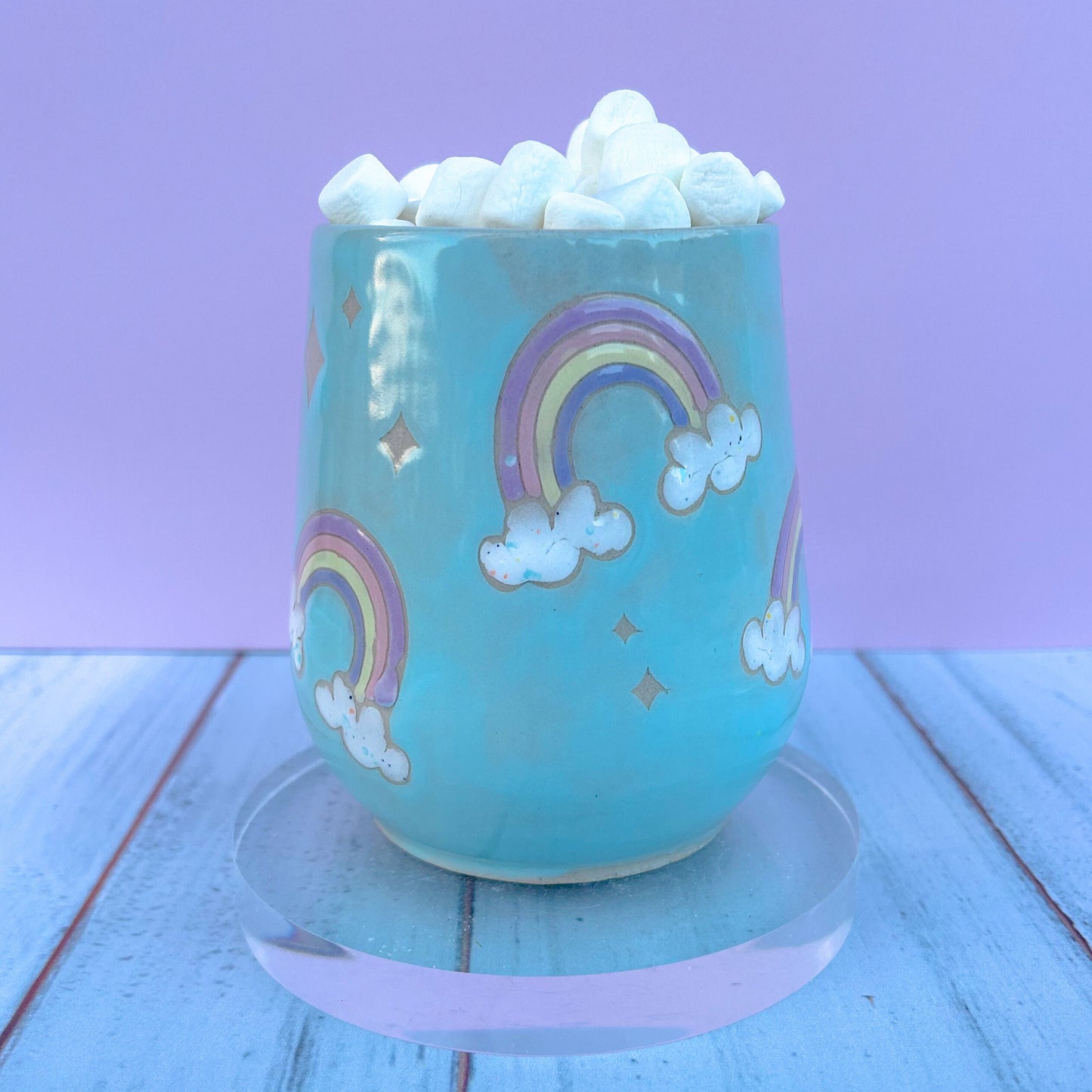 Light Blue Rainbow 16 Ounce Ceramic Mug