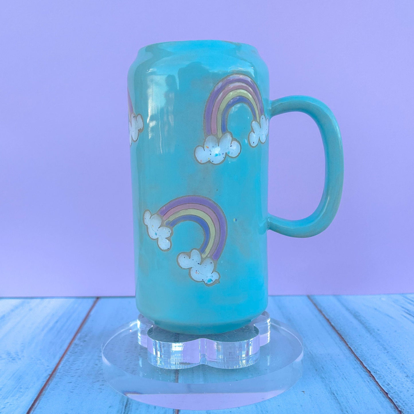 Light Blue Rainbow and Cloud Tumbler Ceramic Mug