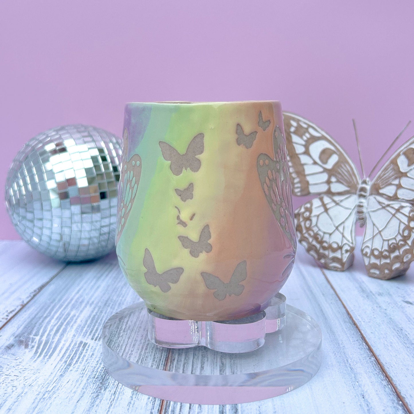Rainbow Ombré Butterfly 16 Ounce Mug