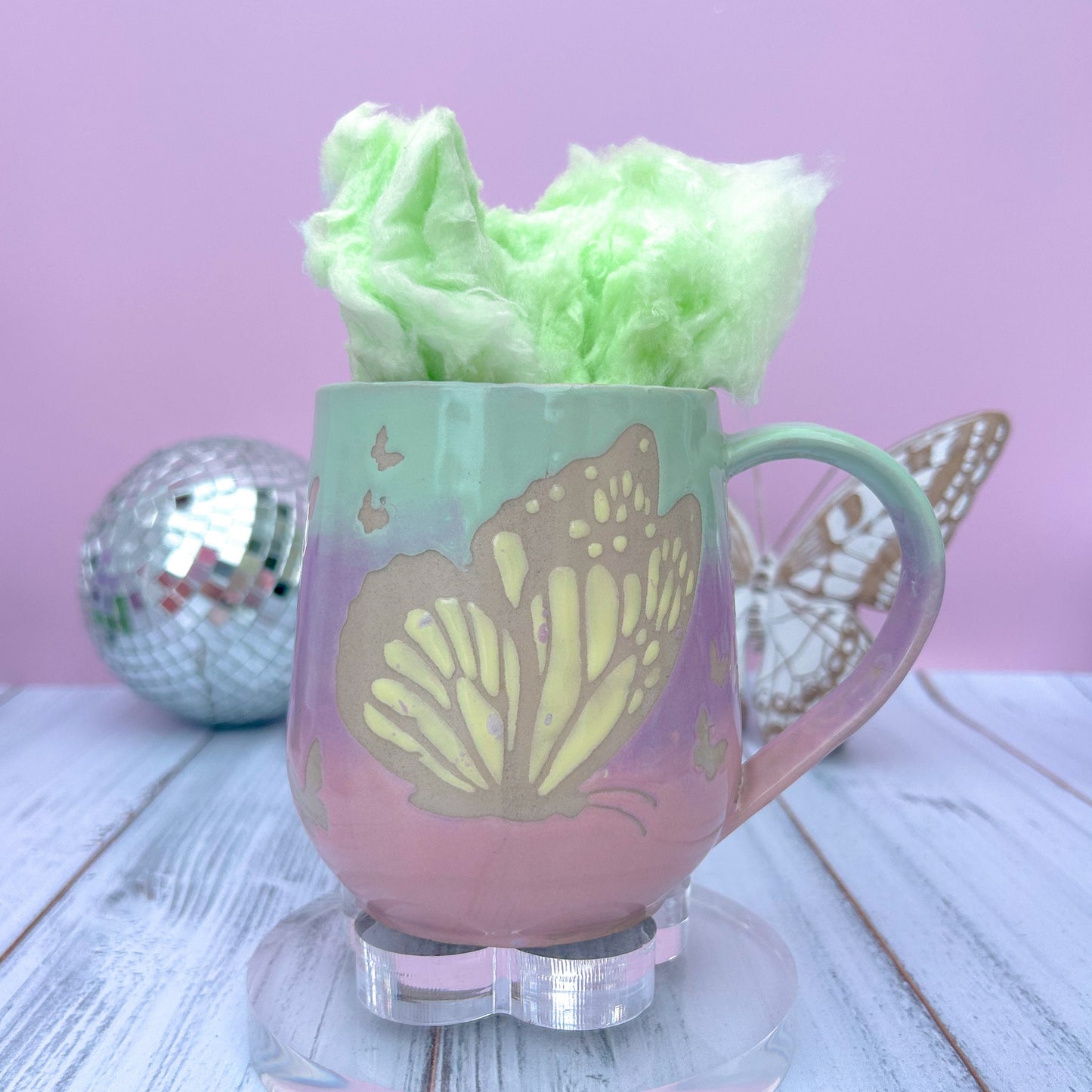 Aqua Ombré Butterfly 16 Ounce Mug, Handmade Ceramic Mug, Ceramics Pottery Mugs, Stoneware Mug, Large Coffee Mug, USA Pottery, Fun Mug