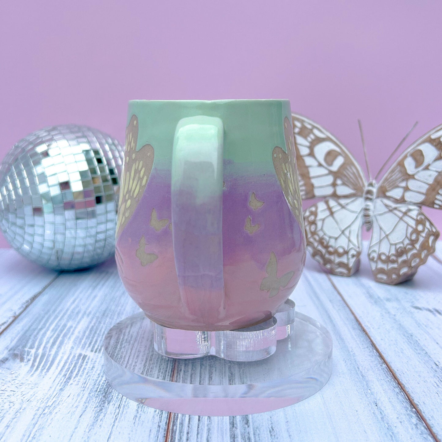 Aqua Ombré Butterfly 16 Ounce Mug, Handmade Ceramic Mug, Ceramics Pottery Mugs, Stoneware Mug, Large Coffee Mug, USA Pottery, Fun Mug