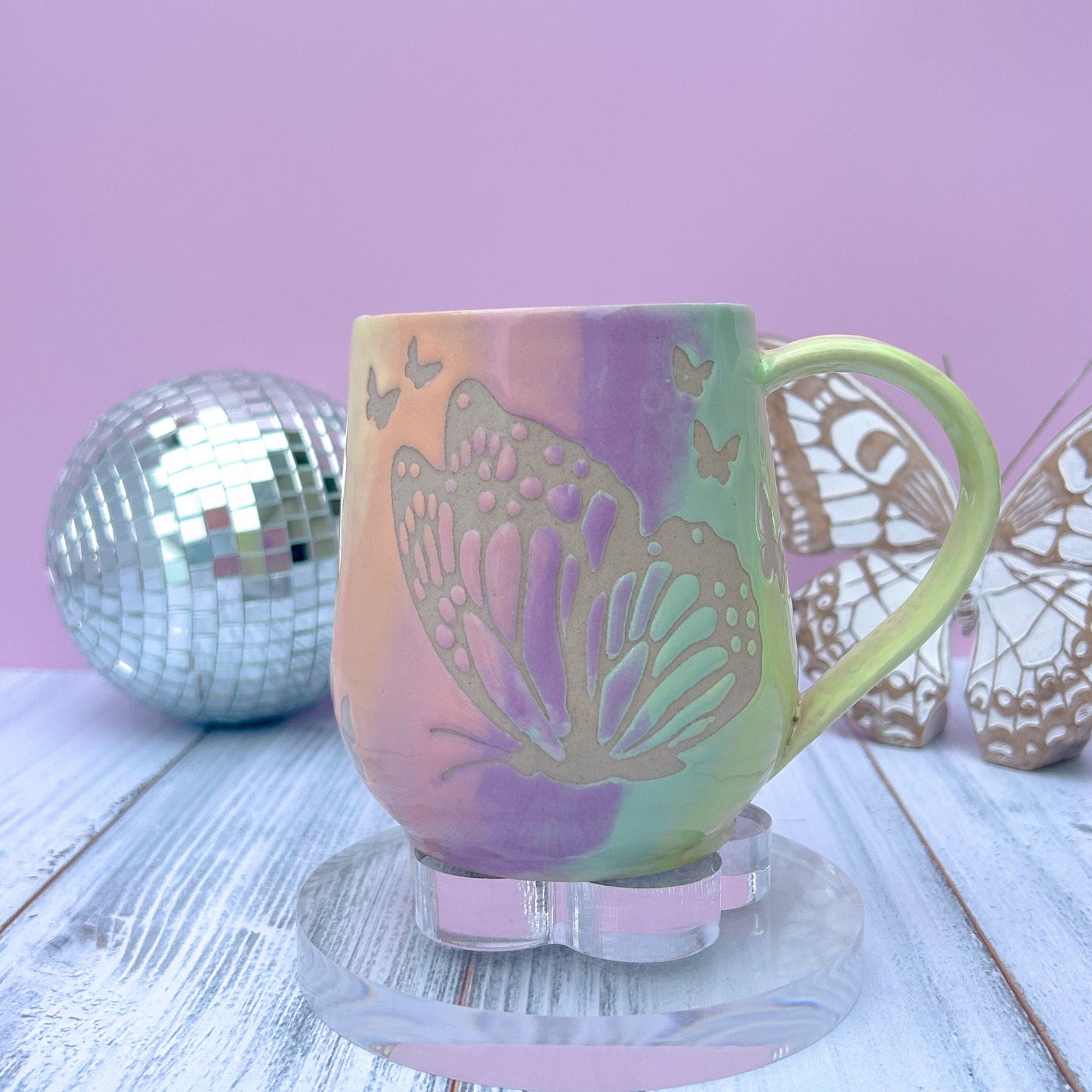 Rainbow Ombré Butterfly 16 Ounce Mug