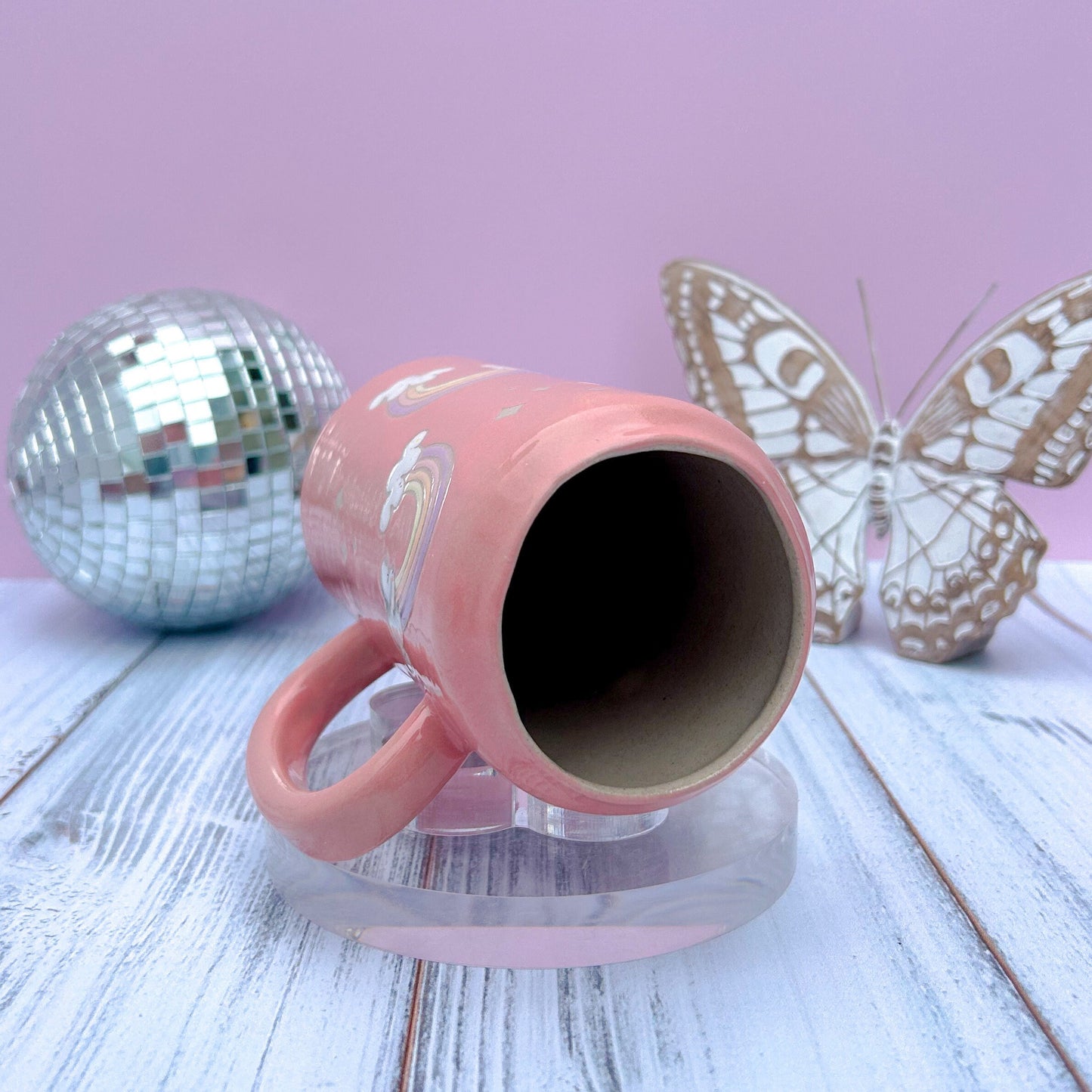Coral Rainbow and Cloud Tumbler Ceramic Mug, Rainbow Beer Can Glass Tumbler, Rainbow Gift For Her, Handmade Mug, Retro Ceramic Cup