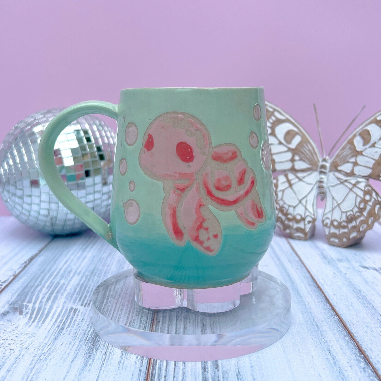 Pink Sea Turtle Ceramic Mug, Handmade Mug, Ceramic Ocean Mug, Beach Mug, Coffee Mug Gift for Her, Beach Lover Mug for Her, Ocean Gift Her