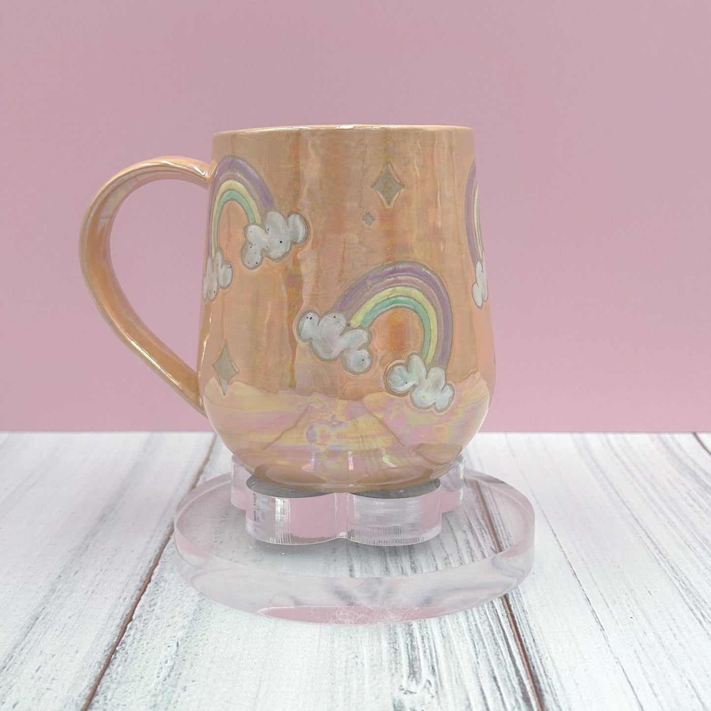 Opalescent Peach Rainbow 16 Ounce Ceramic Mug