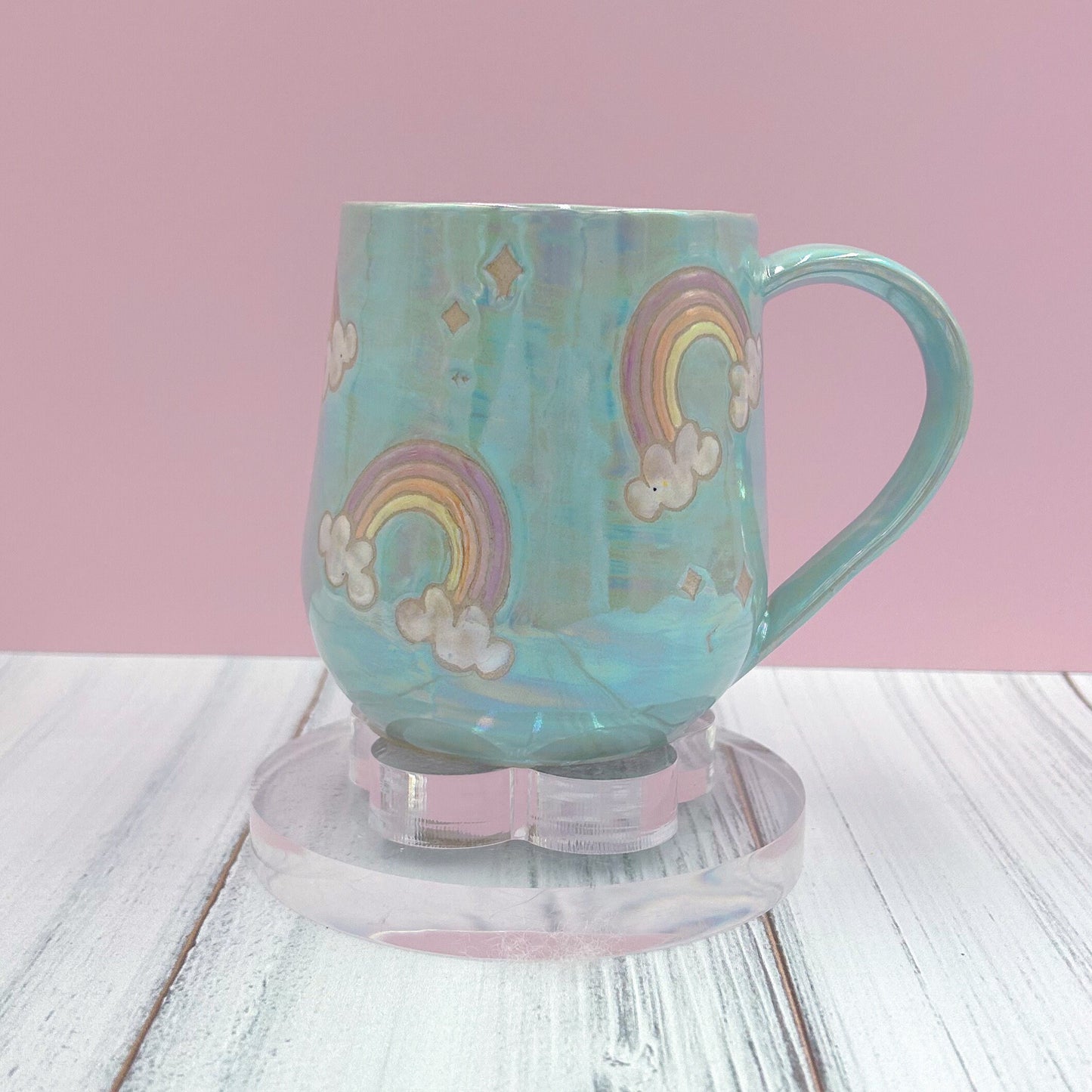 Light Blue Opalescent Rainbow Ceramic Mug