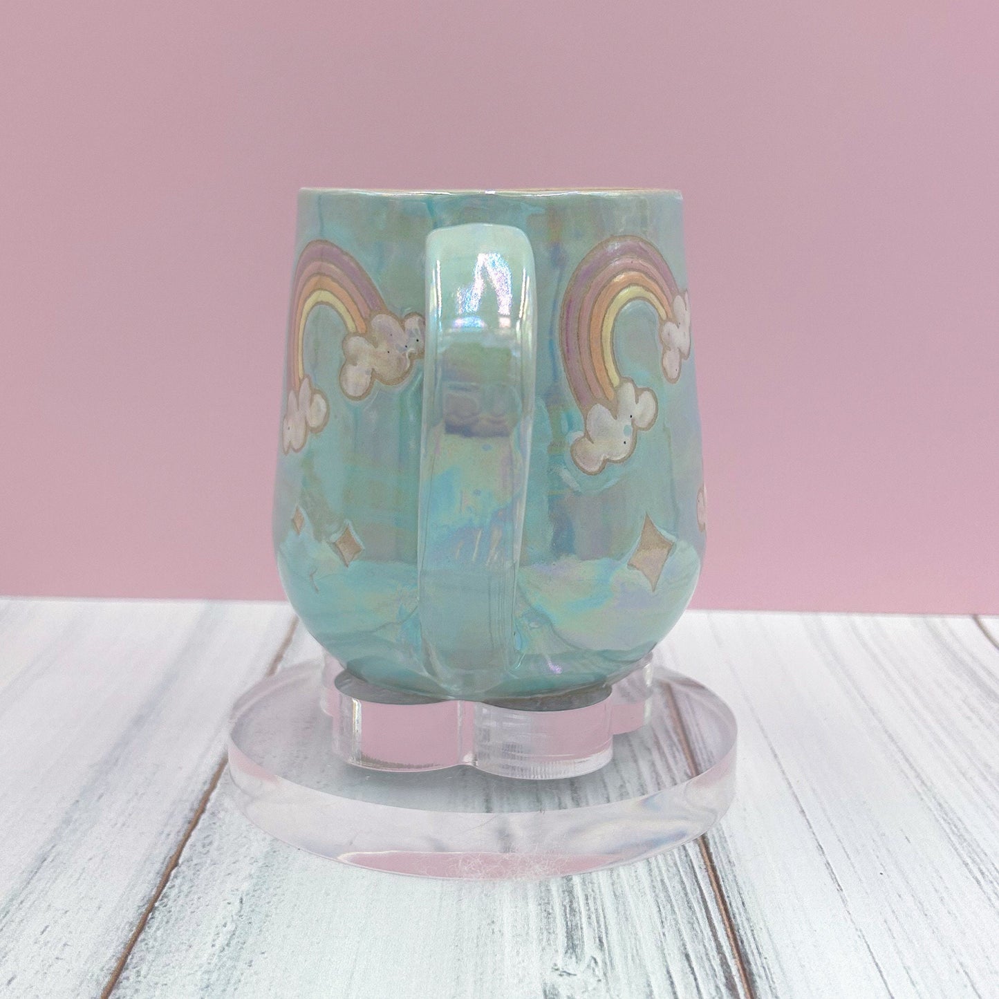 Light Blue Opalescent Rainbow Ceramic Mug