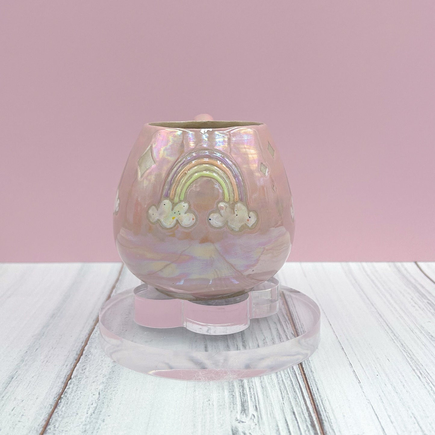 Pink Opalescent Rainbow 12 oz Ceramic Mug, Rainbow Coffee Mug, Groovy Gift for , Rainbow Gift For Friend, Cute Mug Handmade, Retro Cup