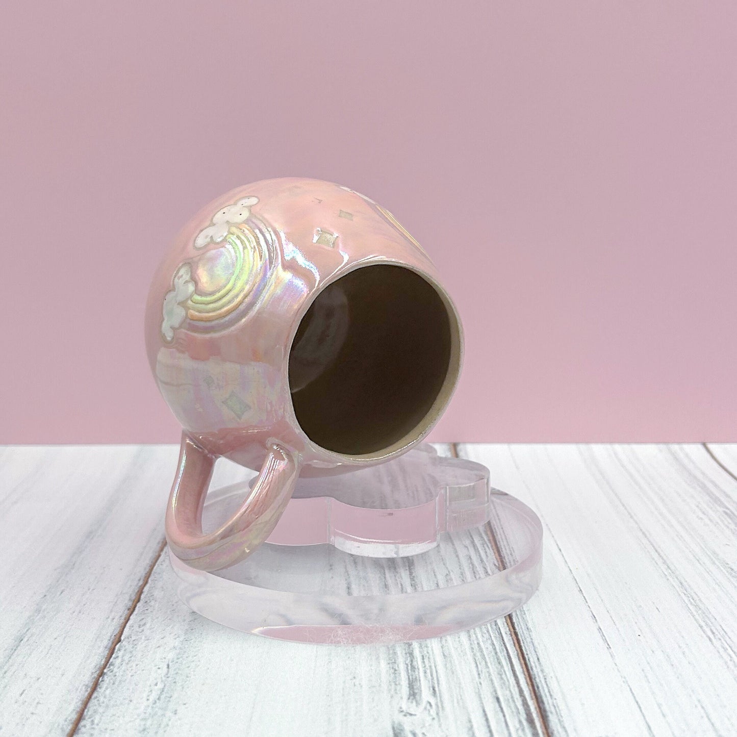 Pink Opalescent Rainbow 12 oz Ceramic Mug, Rainbow Coffee Mug, Groovy Gift for , Rainbow Gift For Friend, Cute Mug Handmade, Retro Cup
