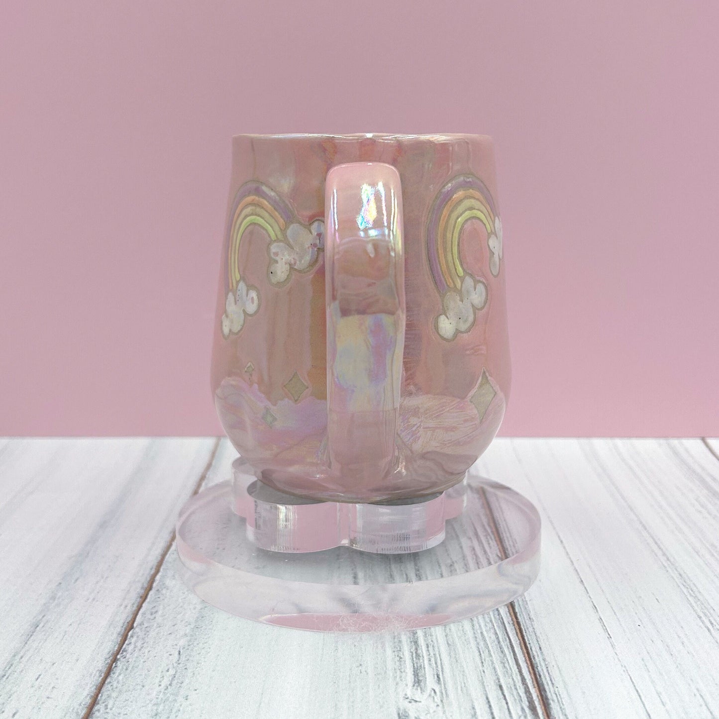 Pink Rainbow Ceramic Mug, Rainbow Coffee Mug, Groovy Gift Women, Rainbow Gift For Friend, Cute Handmade Mug, Retro Ceramic Cup