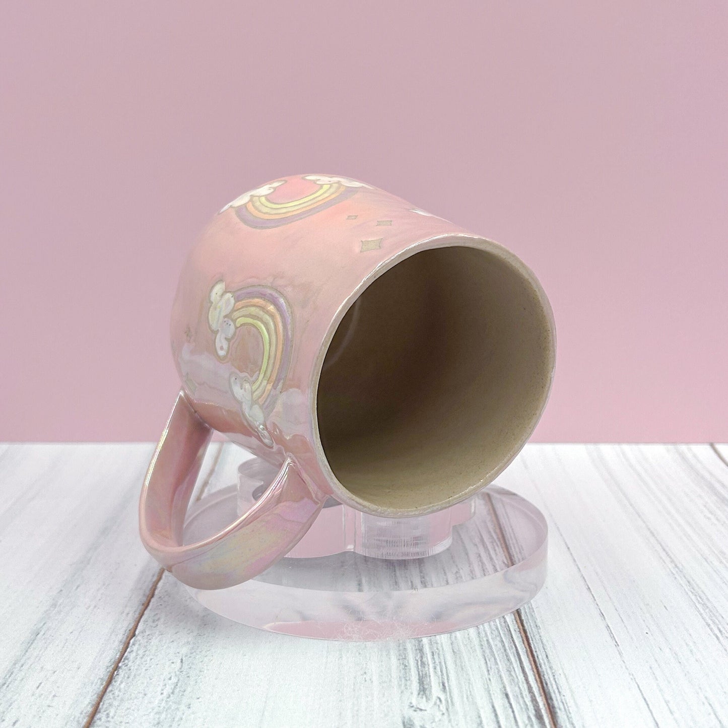Pink Rainbow Ceramic Mug, Rainbow Coffee Mug, Groovy Gift Women, Rainbow Gift For Friend, Cute Handmade Mug, Retro Ceramic Cup