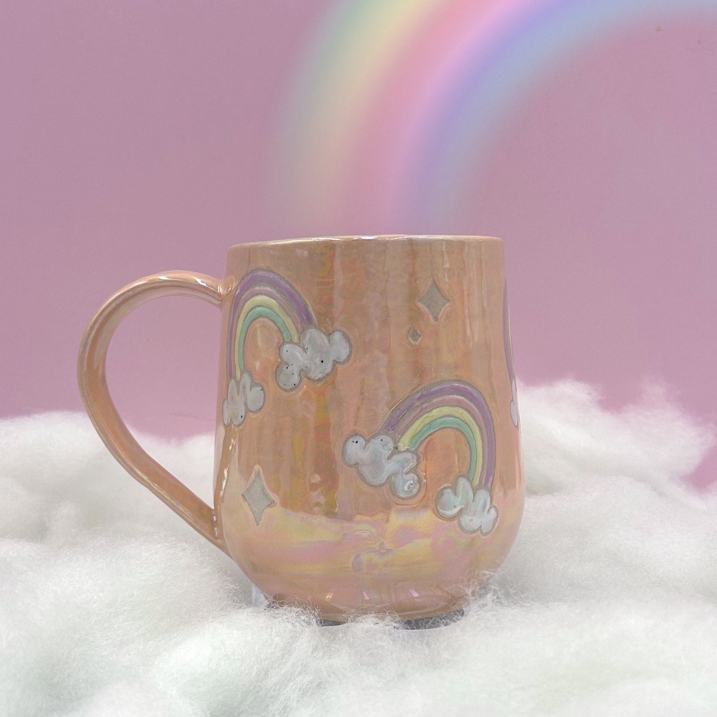 Opalescent Peach Rainbow 16 Ounce Ceramic Mug