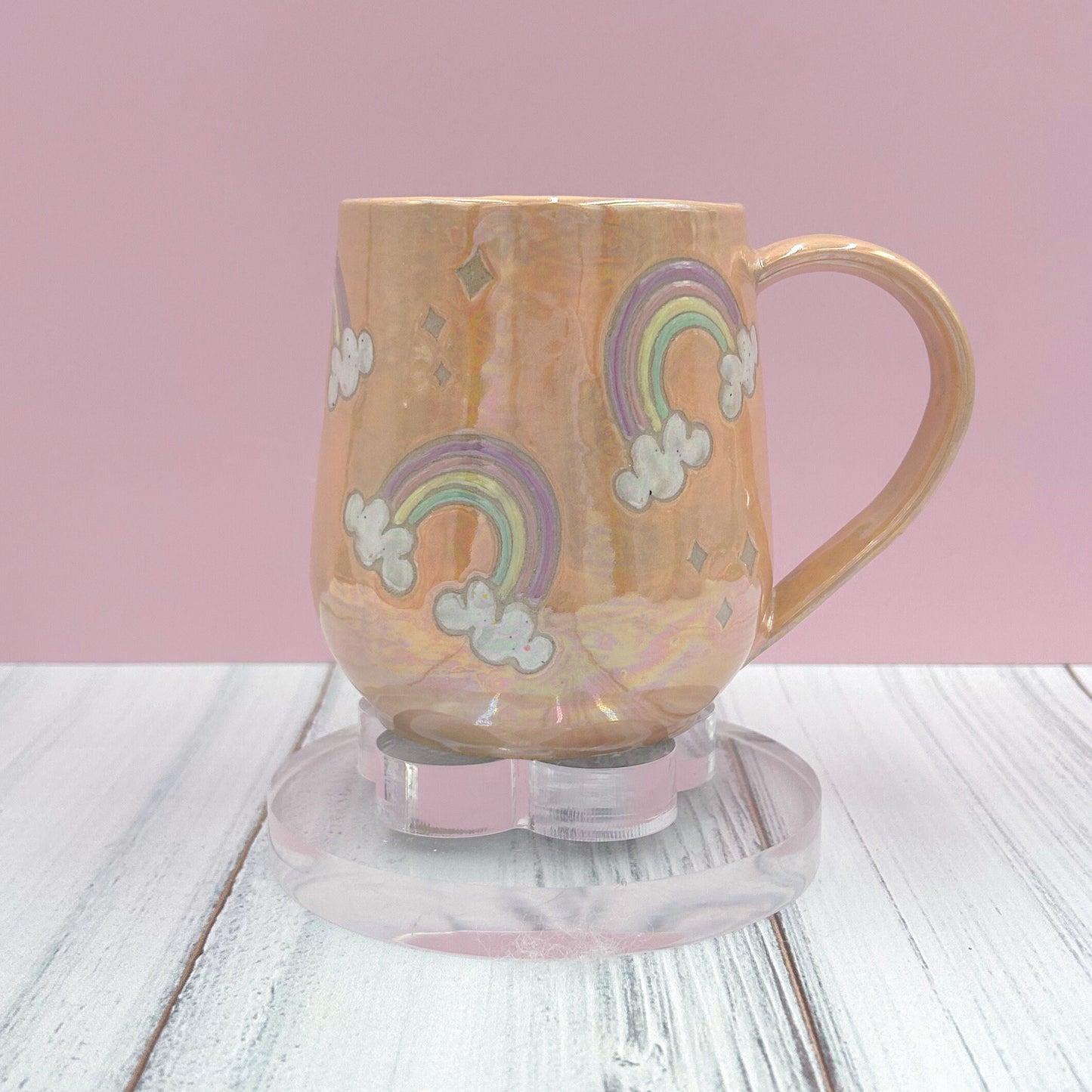 Opalescent Peach Rainbow 16 Ounce Ceramic Mug