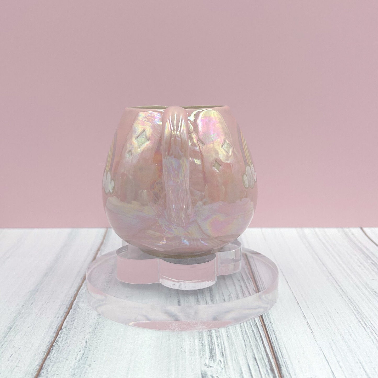 Pink Opalescent Rainbow 12 oz Ceramic Mug, Rainbow Coffee Mug, Groovy Gift for , Rainbow Gift For Friend, Cute Mug Handmade, Retro Cup