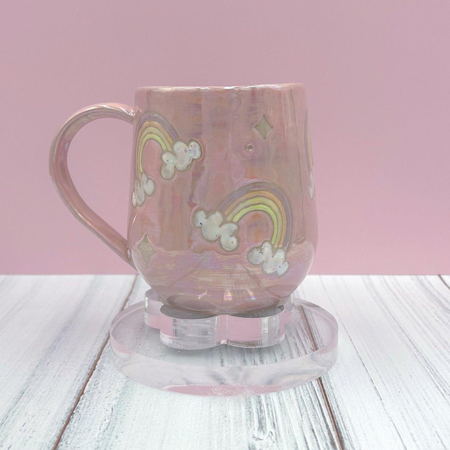 Pink Rainbow Ceramic Mug, Rainbow Coffee Mug, Groovy Gift Women, Rainbow Gift For Friend, Cute Handmade Mug, Retro Ceramic Cup