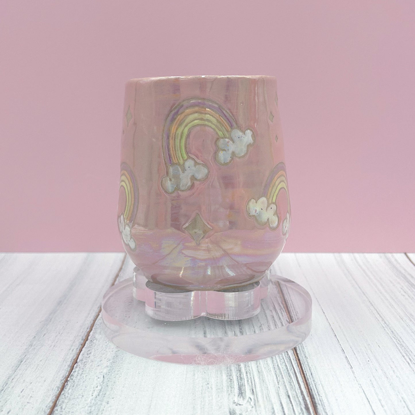 Pink Rainbow Ceramic Mug, Rainbow Coffee Mug, Groovy Gift Women, Rainbow Gift For Friend, Cute Handmade Mug, Retro Ceramic Cup