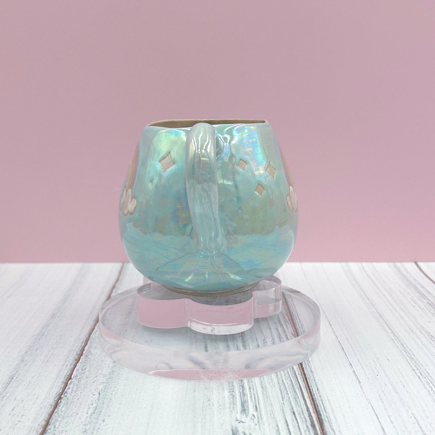 Light Blue Opalescent Rainbow 12 oz Ceramic Mug, Rainbow Coffee Mug, Groovy Gift for Women, Rainbow Gift For Friend, Cute Mug Handmade