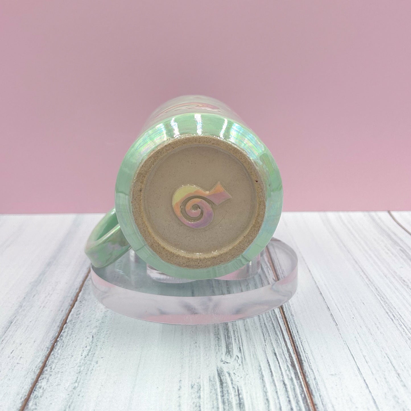 Aqua Opalescent Rainbow and Cloud Tumbler Ceramic Mug, Rainbow Beer Can Glass Tumbler, Rainbow Gift For Her, Handmade Ceramic Mug