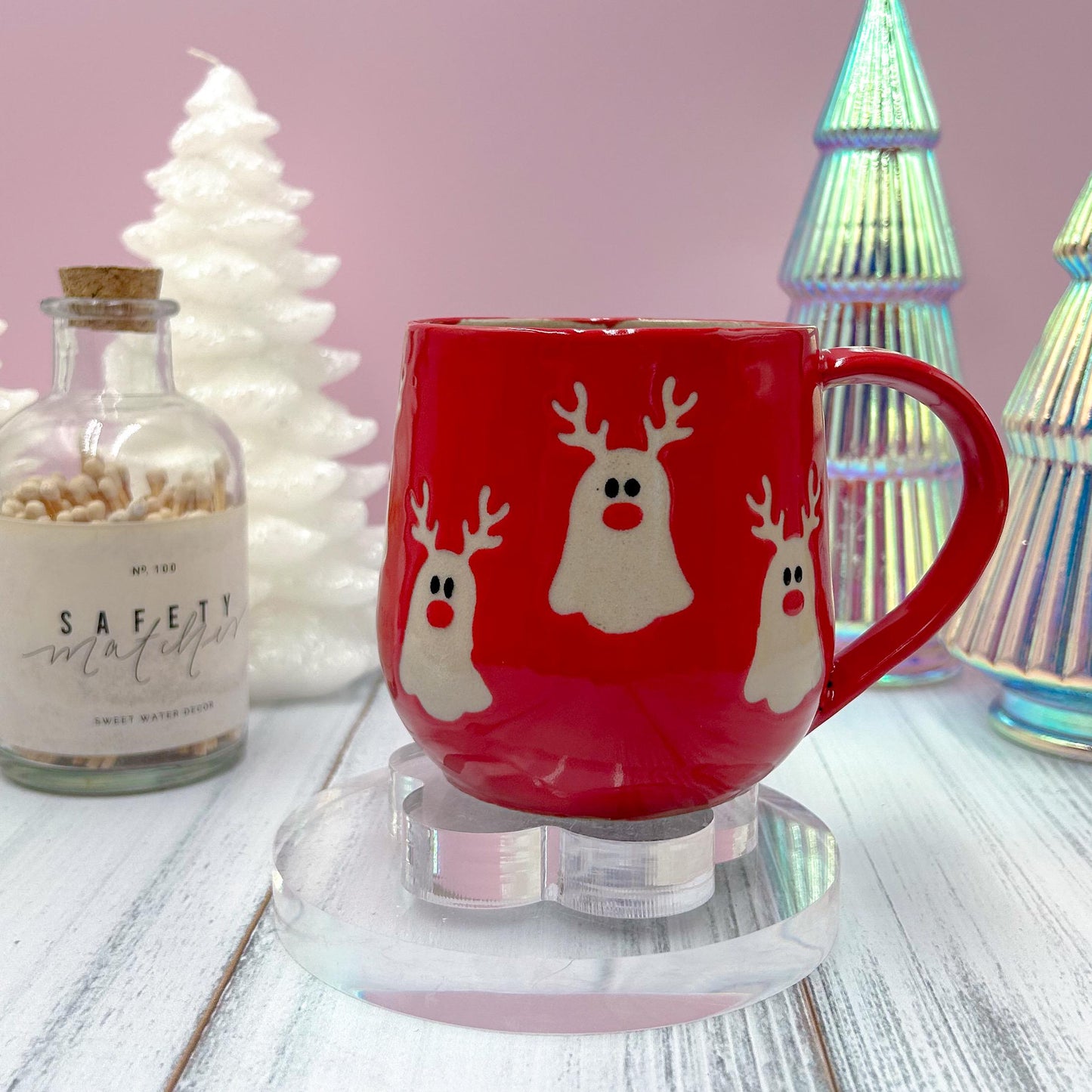 Red Reindeer Ghost Mug