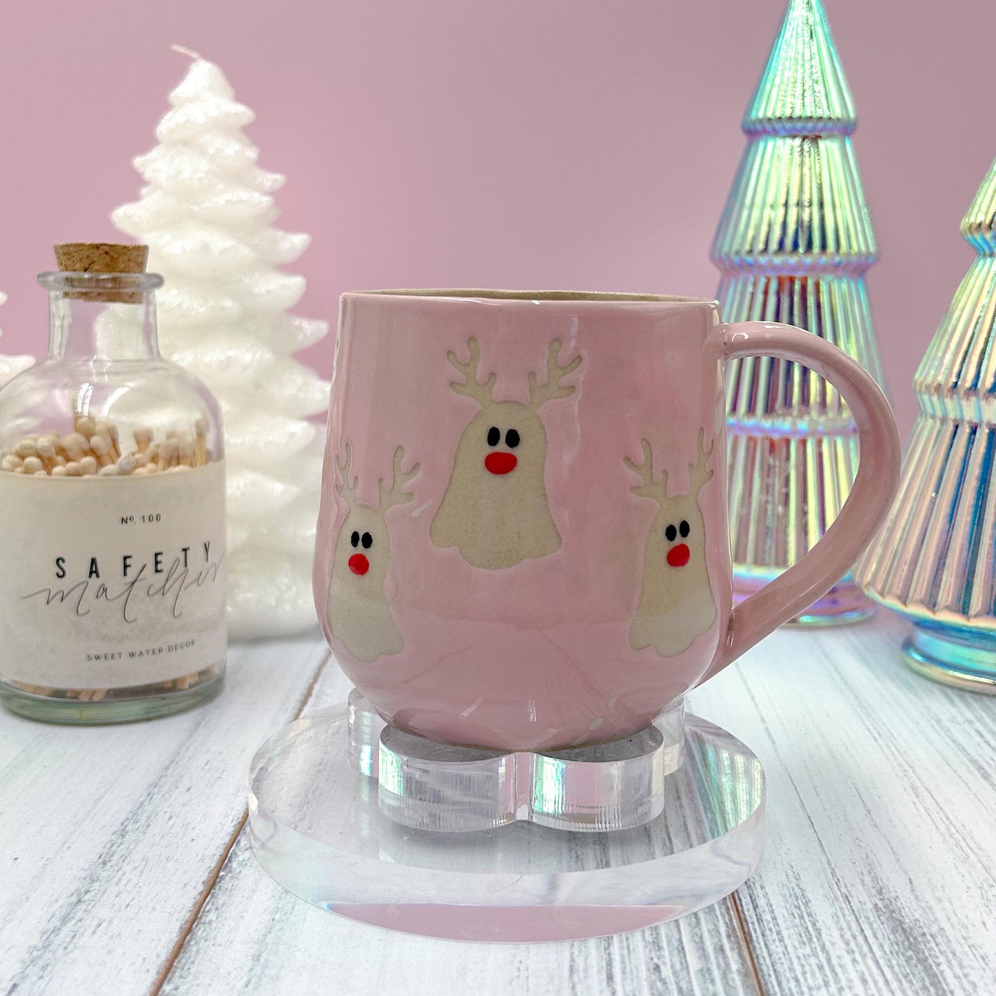 Pink Reindeer Ghost Mug