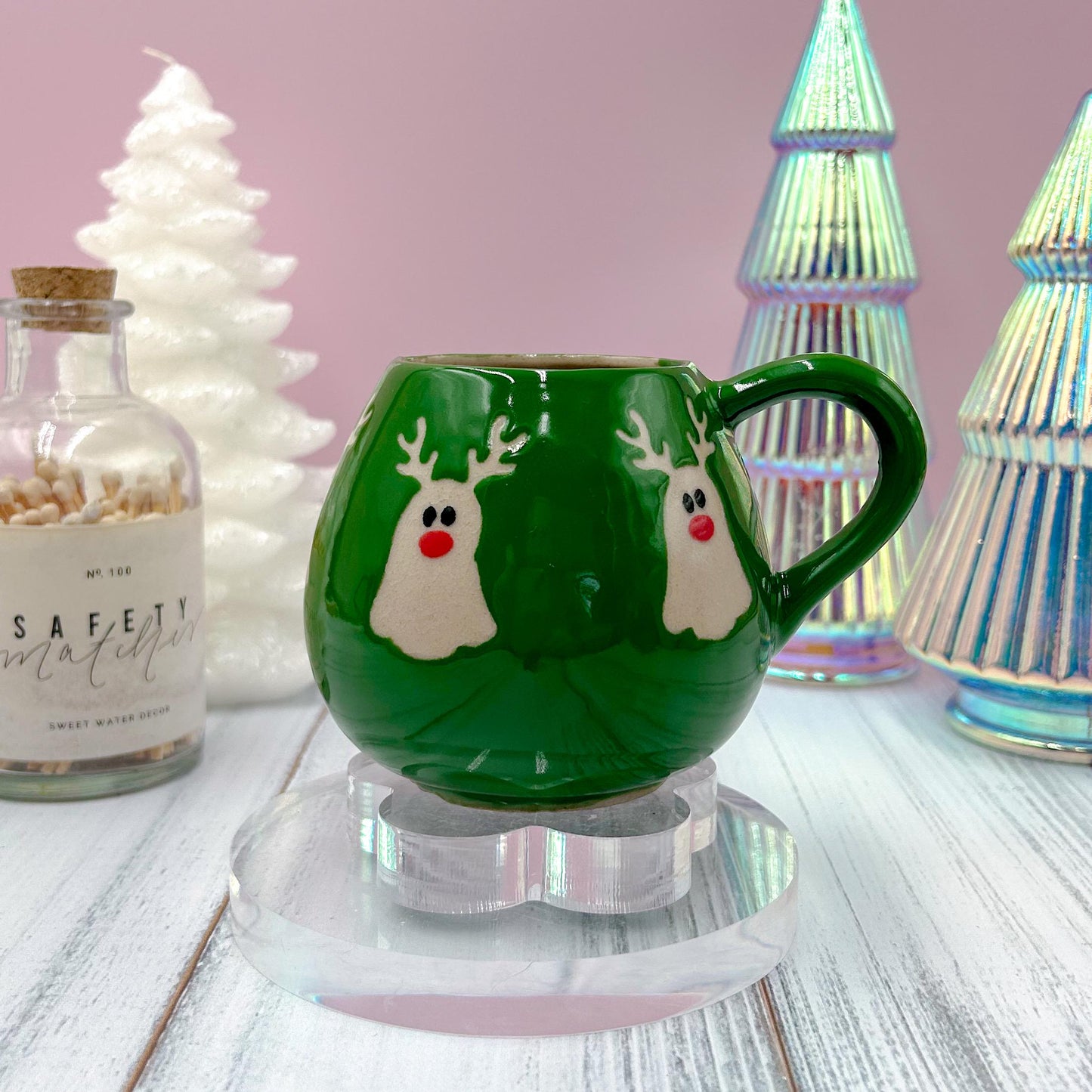 Green Reindeer Ghost 12 oz Mug