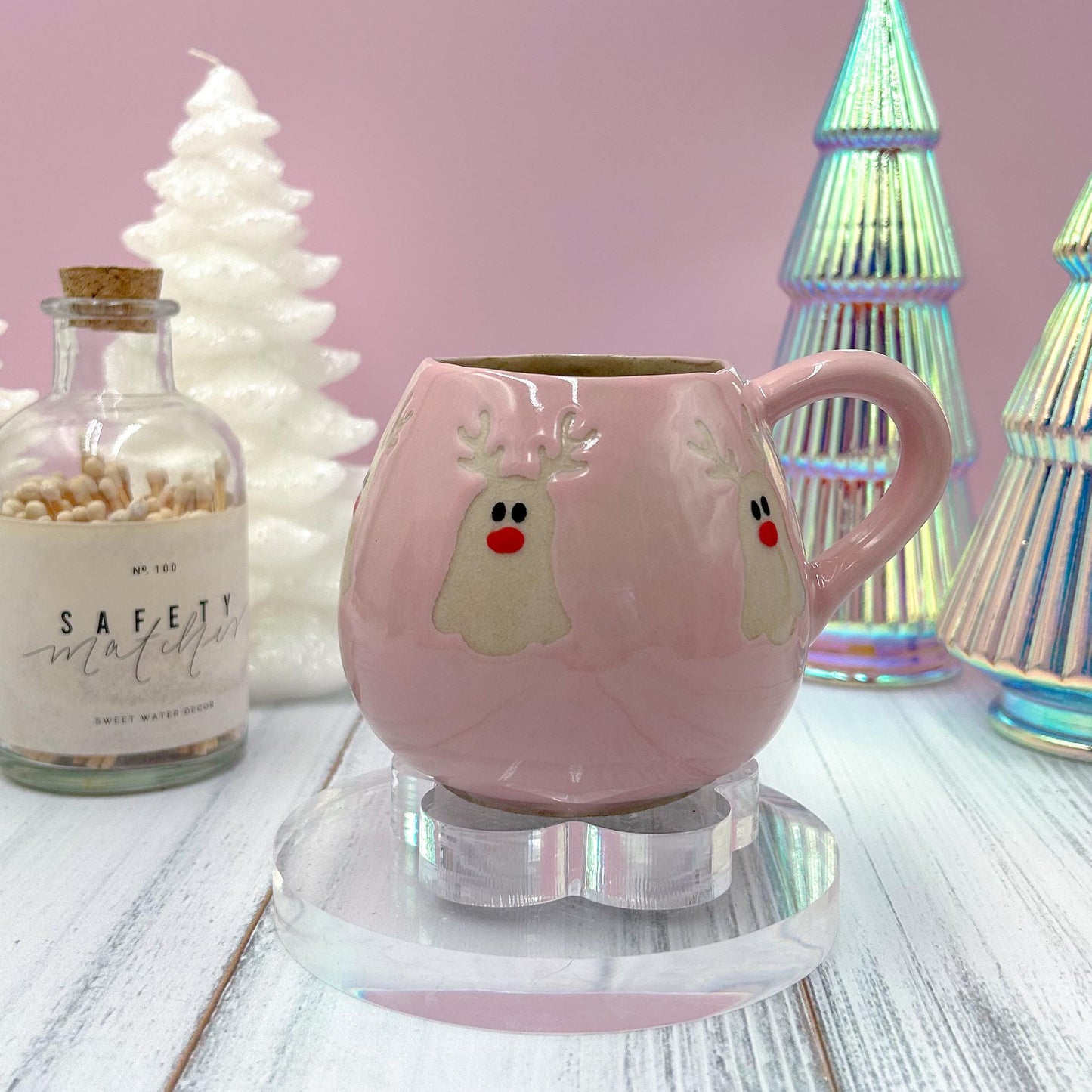 Pink Reindeer Ghost 12 oz Mug