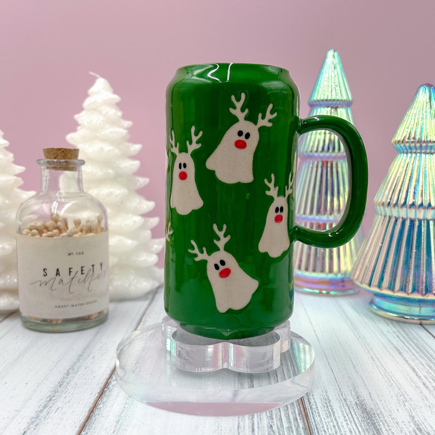Green Reindeer Ghost Tumbler Mug