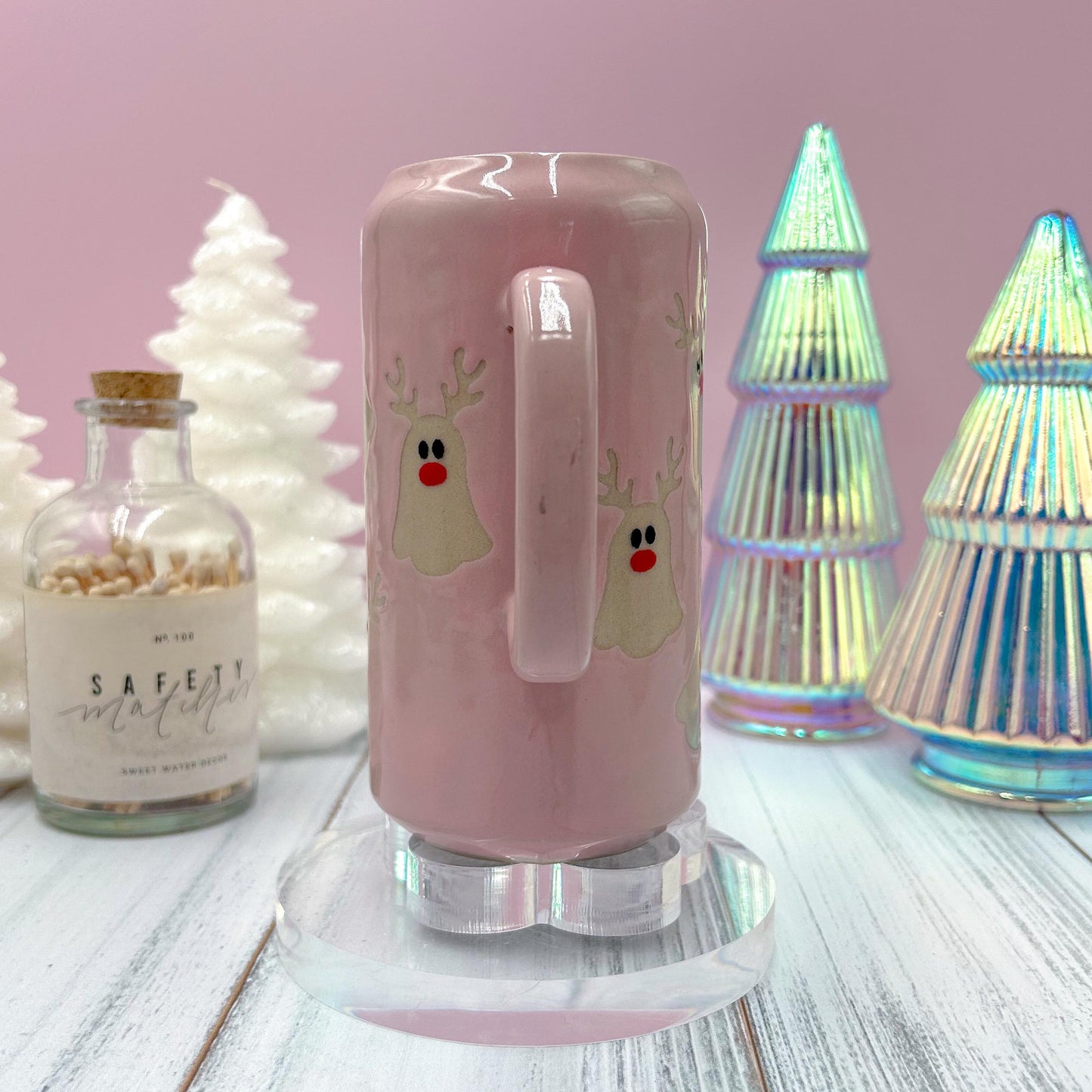 Pink Reindeer Ghost Tumbler Mug