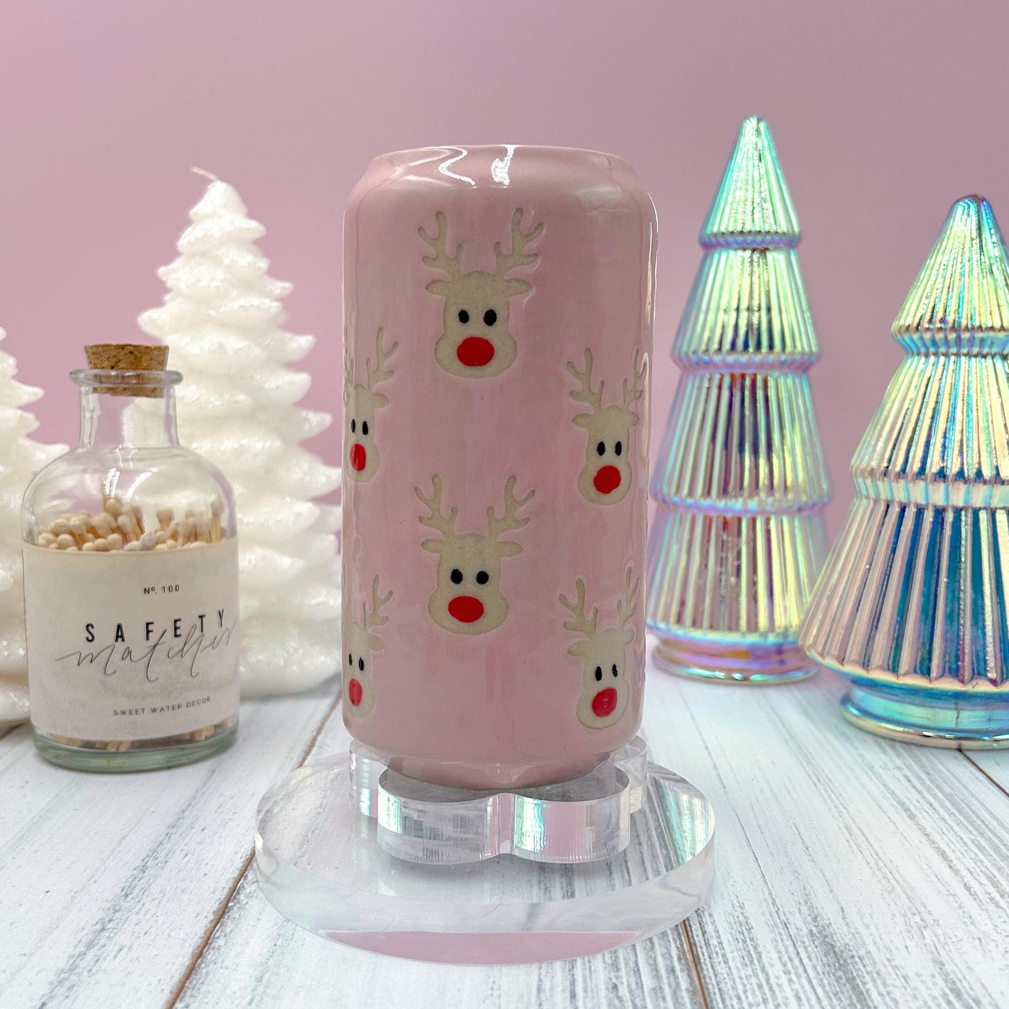 Pink Reindeer Christmas Mug