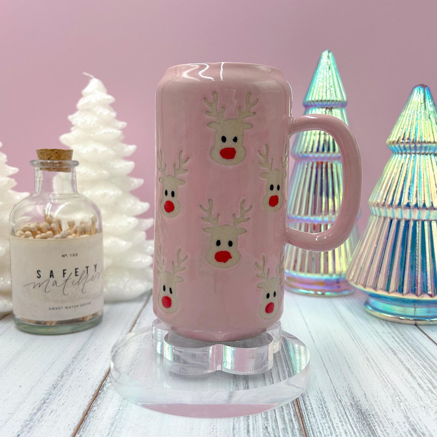 Pink Reindeer Christmas Mug