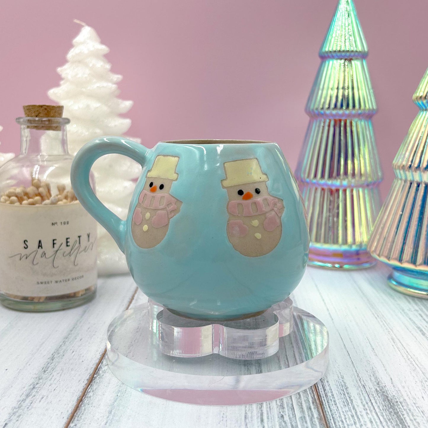 Pink Snowman 12 Ounce Ceramic Mug